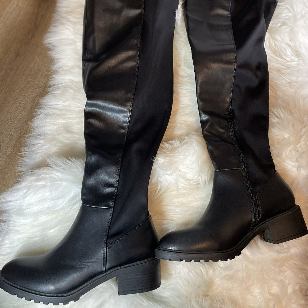 Over the knee black boots faux leather size 9W Extra wide calf